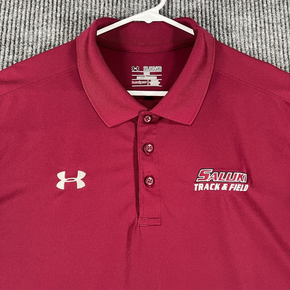 Southern Illinois Salukis Polo Shirt Under Armour 2XL XXL Red Short Sleeve Track